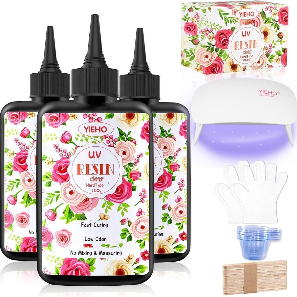 300g UV Resin Kit with Light-Upgraded Crystal Clear Hard UV Curing Premixed Epox